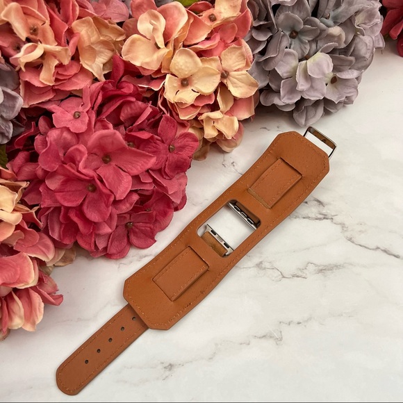 Caramel Brown Double Cuff Leather Watchband for Apple iWatch - Picture 9 of 15